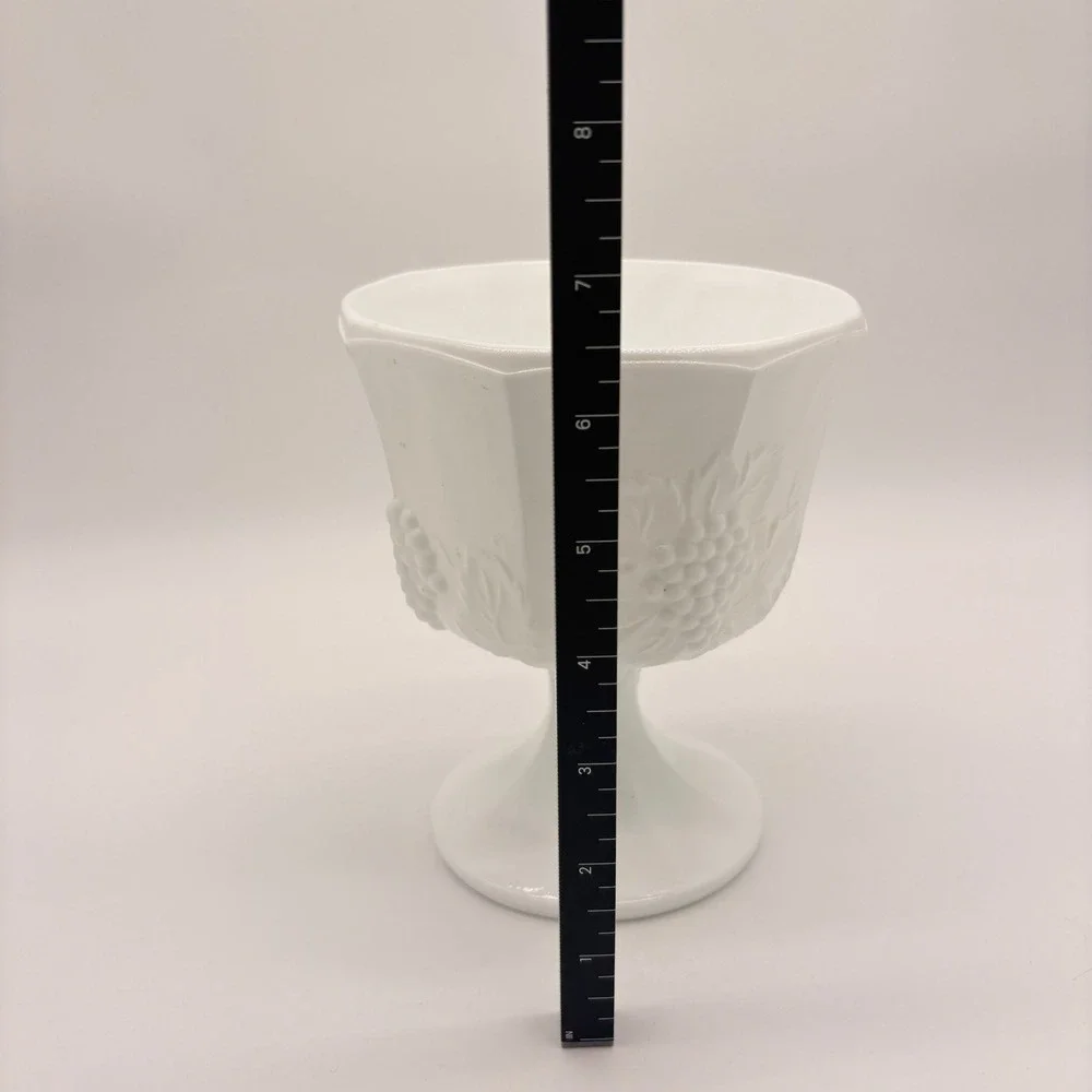 Vintage White Milk Glass Grape Harvest Pedestal Compote Bowl Cottagecore Decor